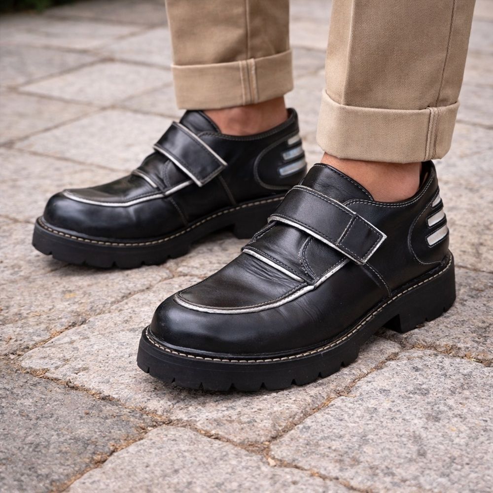 Vintage Fluevog Austin Safety Hogs Chunky Steel Toe Leather Loafers